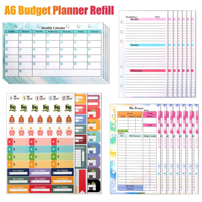 A6 budget planner refill insert sheet, tsv 85pcs a6 refill paper with  expense tracker budget sheets, weekly/monthly calendar, budget stickers,  fit for refillable 6 ring binder - 6.77 x 3.74” - walmart.com