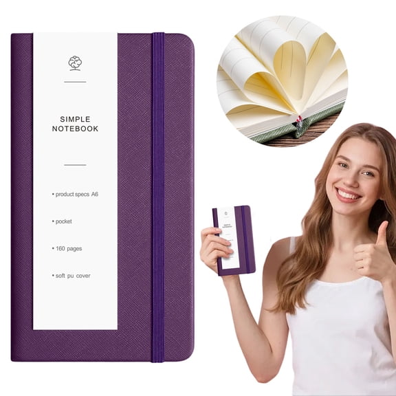 A6 Cross Texture PU Leather Notebook With 80 Pages And Elastic Band, Sewn Binding Lined Journal For Office And Home, Compact Portable Notepad, Purple