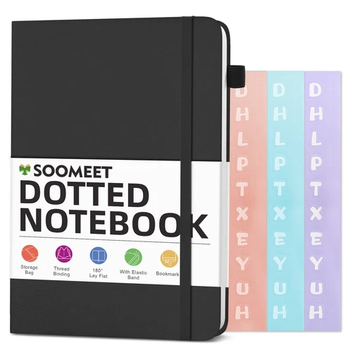 A6 Dotted Journal Notebook With Pen Holder Hardcover Dot Grid Notebook +Stickers