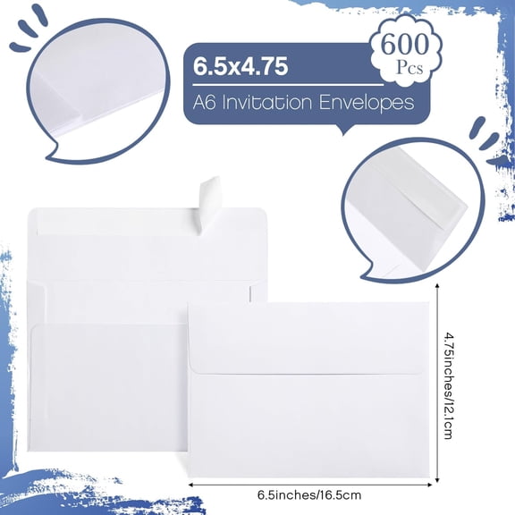 A6 Envelopes 4x6 White Envelopes for 4x6 Cards, Photos, Invitations, Wedding, Graduation, Birthday, Bridal Shower, Announcements, Baby Shower (600 Pcs)