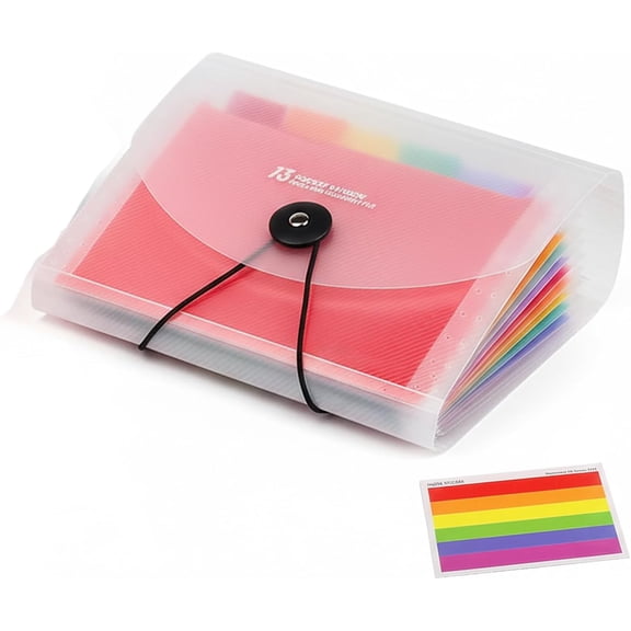 A6 Flashcard Organiser, Expanding File Folder, Accordian File Organiser, Large Capacity, Classified Collection, 13 Pockets Flash Card Holder with Labels Index Case for Flash Cards Receipts