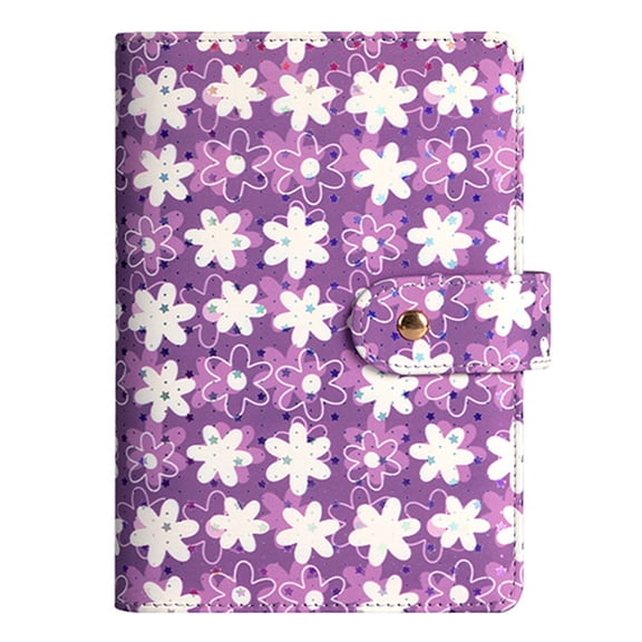 A6 Floral Pattern 6-Ring Binder, DIY Planner Cover for Cash Budgeting & Personal Organization, PU Leather Refillable Notebook with 4 Card Slots, Perfect Gift for Students,Purple