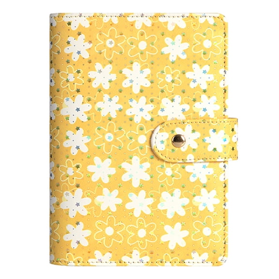 A6 Floral Pattern 6-Ring Binder, DIY Planner Cover for Cash Budgeting & Personal Organization, PU Leather Refillable Notebook with 4 Card Slots, Perfect Gift for Students,Yellow