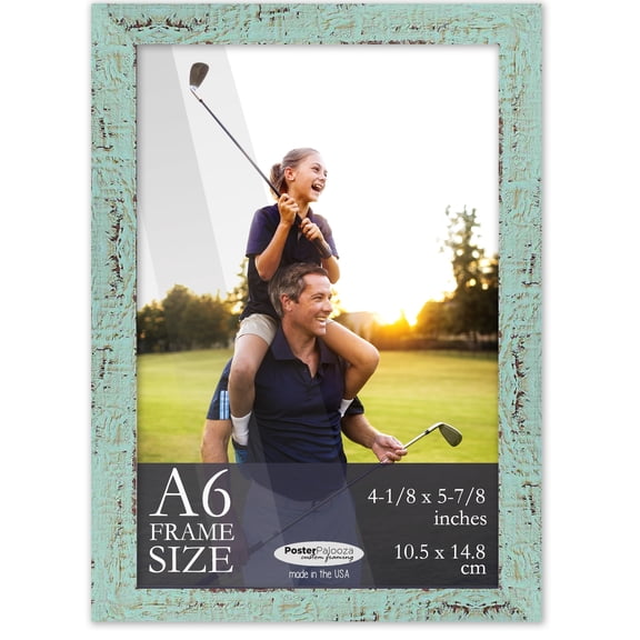 A6 Frame Green Rustic Farmhouse 4.25x6 Frame - ShabIn by Chic Wood A6 Picture Frame, UV Acrylic