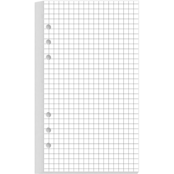 A6 Graph Paper Refills - Grid Paper for Filofax Personal Binders, 6 Holes Punched, 100 Sheets/200 Pages,100gsm, 3.75'' x 6.75''