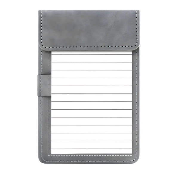 A6 Gray PU Leather Clipboard, Mini Note Card Holder with Pen Slot, with strong attachment force Closure, Lined Notepad, 5 x 3.1 in / 12.7 x 7.9 cm Handheld Case for On-the-Go Notes