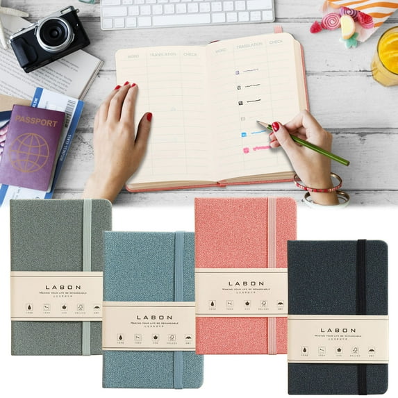 A6 Hardcover Lined Journal Notebook - 160 Page Pocket Diary with Elastic Closure, Cream Paper for Writing Notes, 3.6x5.6 Inch