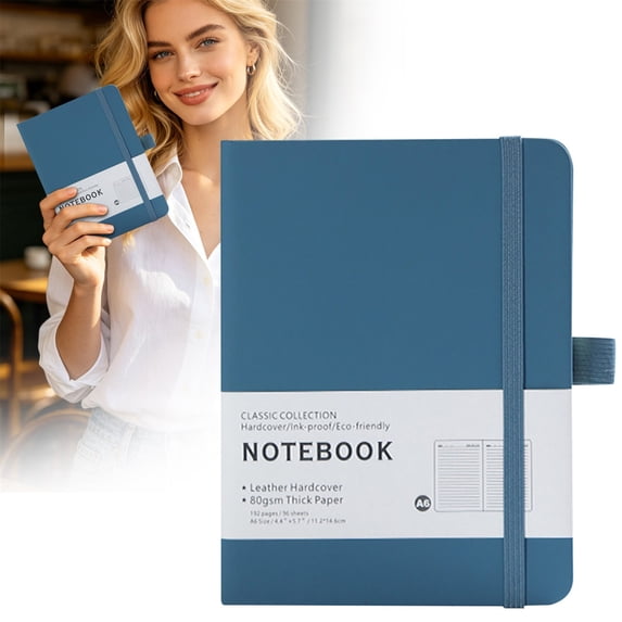 A6 Hardcover Notebook, Travelers Notebook, Notebook, Writing Journal, Lined Elastic Band Notepad, Work Notebook, Pocket Portable Notebook for Daily Note Taking 1Pcs