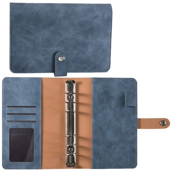 A6 Leather Notebook Binder with Zipper Pocket, PU Leather Loose Leaf Ring Planner Cover, Refillable Organizer for Notes, Cards, Portable Travel Stationery Notebook for Office Students Daily Use, D