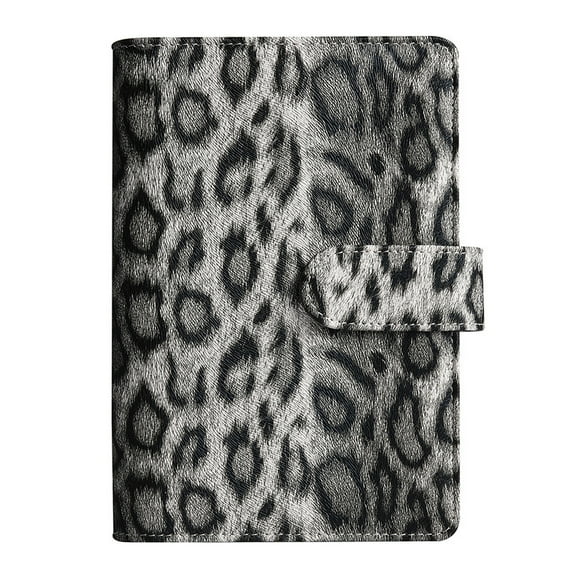 A6 Leopard Refillable Notebook, DIY Leather Cover Binder with Card Slots & Pen Holder, Multi-Use Journal for Writing, Notes, Travel,Black