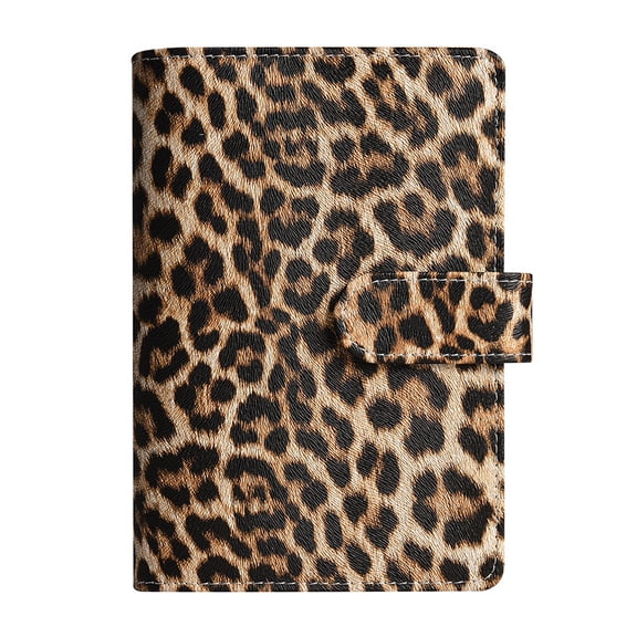 A6 Leopard Refillable Notebook, DIY Leather Cover Binder with Card Slots & Pen Holder, Multi-Use Journal for Writing, Notes, Travel,Brown