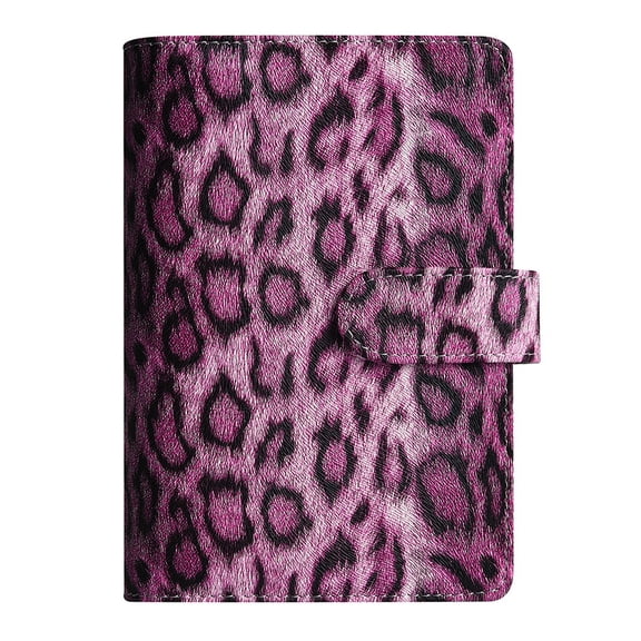 A6 Leopard Refillable Notebook, DIY Leather Cover Binder with Card Slots & Pen Holder, Multi-Use Journal for Writing, Notes, Travel,Purple