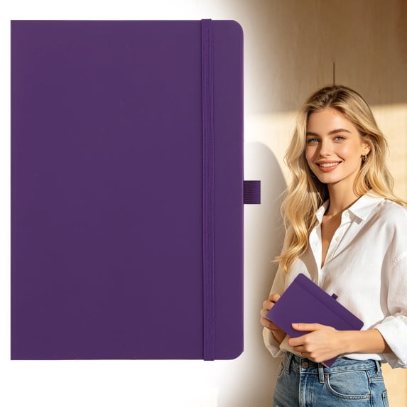 A6 Lined Journal Notebook, 4.61 X 5.83 Inch Hardcover Notebook with Elastic Band and Pen Loop, 100 Sheets, Portable Strap Notebook, Memo Notepad, Classic Writing Notebook for Daily Use, Purple