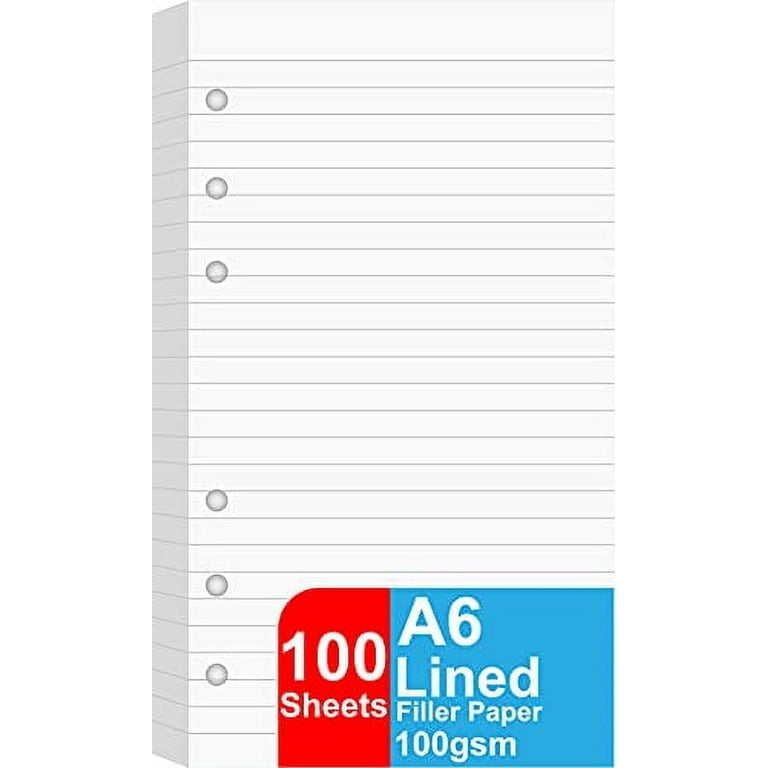 A6 Lined Refill Paper, 100 Sheets/200 Pages Loose Leaf Paper for Filofax  Person Binders, 6 Holes Punched, 100gsm Ruled White Filler Paper, 3.75'' x  6.75'' 