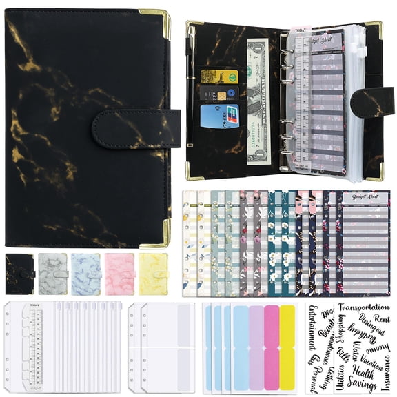 A6 Loose-Leaf Notebook Budget Book Marbled Notebook Book Leather Pu