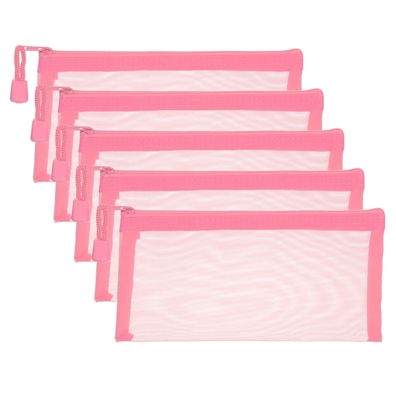 A6 Mesh Zipper Pouch Bags, 5 PCS Mesh Bags with Zipper Plastic Storage Pocket for Organizing File Beads Office Home Supplies, 10x20cm, Pink