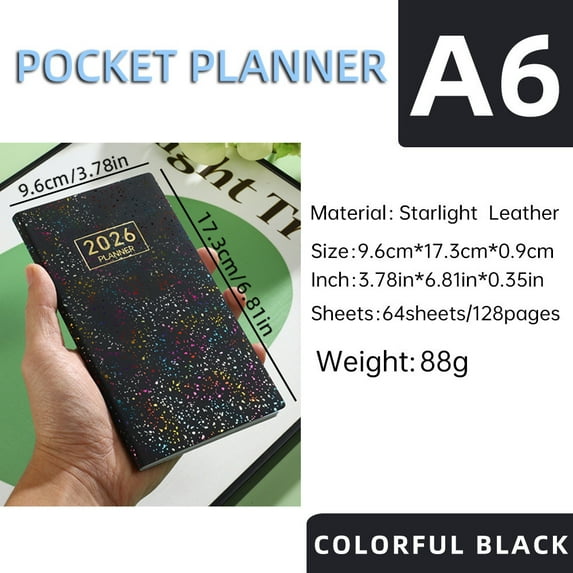 A6 Mini Notebook Organizer - 173 x 96mm Daily Planner, Travel Journal, Memo Book - School, Office, Home Use - 1PC, Multiple Colors Available