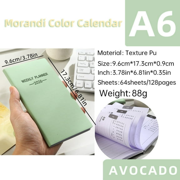 A6 Mini Notebook Organizer | Daily Planner Notebook Travel Diary | 64 Sheets (128 Pages) | 173x96mm | Multifunction Memo Book | Writing Journal | Compact Office Accessory