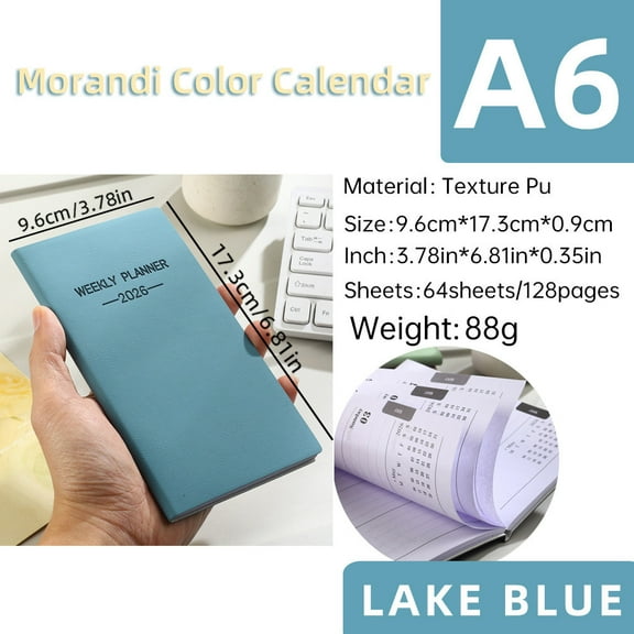 A6 Mini Notebook Organizer Planner | 64 Sheets 128 Pages Daily Journal for School Office & Travel | 173x96mm Pocket Diary & Memo Book