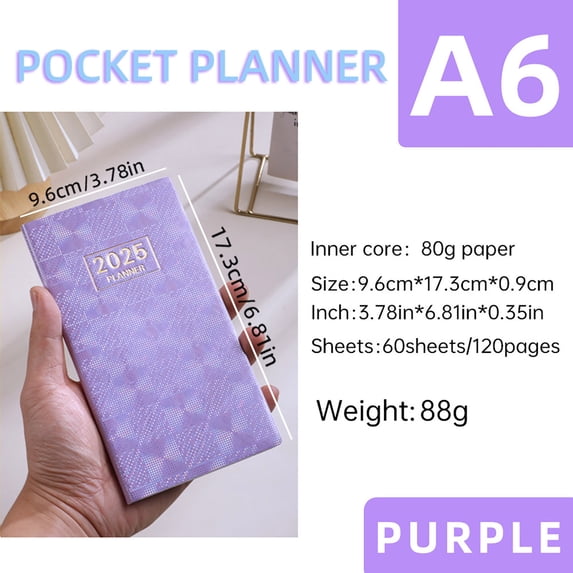 A6 Mini Notebook Organizer Planner Daily Journal 173x96mm 120 Pages for Travel School Office Writing Memo Portable Diary