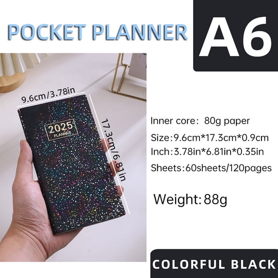A6 Mini Notebook Organizer Planner Daily Journal 173x96mm 120 Pages for Travel School Office Writing Memo Portable Diary