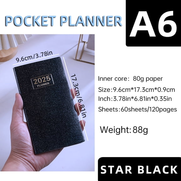 A6 Mini Notebook Organizer Planner Daily Journal 173x96mm 120 Pages for Travel School Office Writing Memo Portable Diary