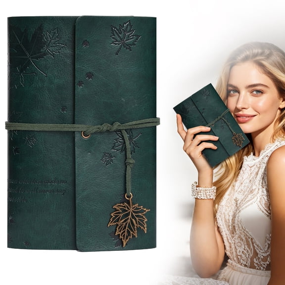 A6 Nostalgic Ring Diary With Leather Cover Travel Protector And Pockets - Dark Green