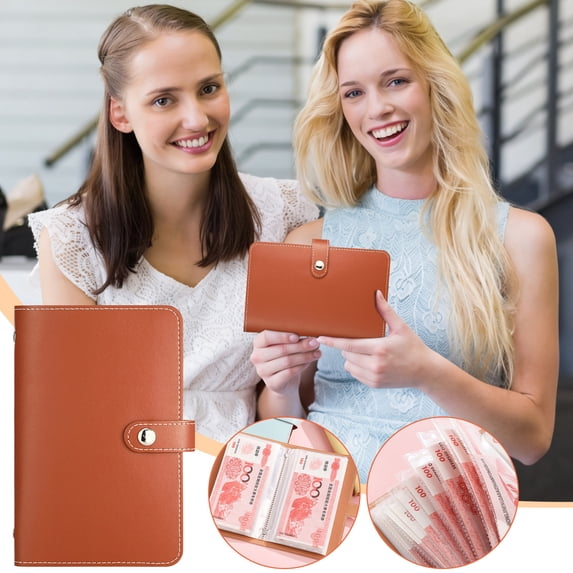 A6 Notebook Binder,Envelope Challenge Binder PU Leather Budget Planner Organizer Savings Challenges Book with Envelopes Large Capacity Accounting Book Successfully Reach Your Savings Goals