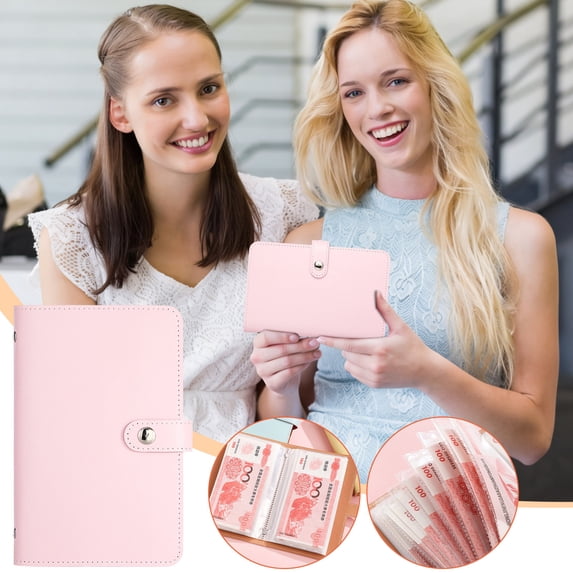 A6 Notebook Binder,Envelope Challenge Binder PU Leather Budget Planner Organizer Savings Challenges Book with Envelopes Large Capacity Accounting Book Successfully Reach Your Savings Goals
