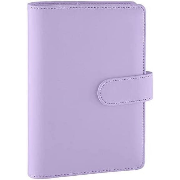 A6 PU Leather Notebook Binder - Refillable 6 Ring for A6 Filler Paper, Loose Leaf Personal Planner Cover With Magnetic Buckle Closure, Purple