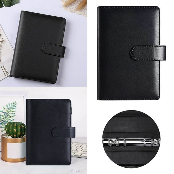A6 PU Leather Notebook Cover, 6-Ring Refillable Binder, Personal Planner with Buckle Closure - Office Organizer for Journaling