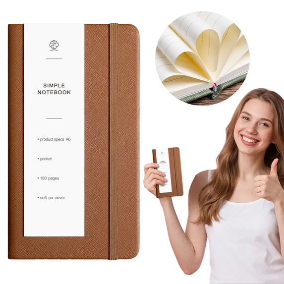 A6 PU Leather Notebook Cross Texture 80 Sheets Lined Journal with Strap Brown Pocket Notebook 1 Notebook