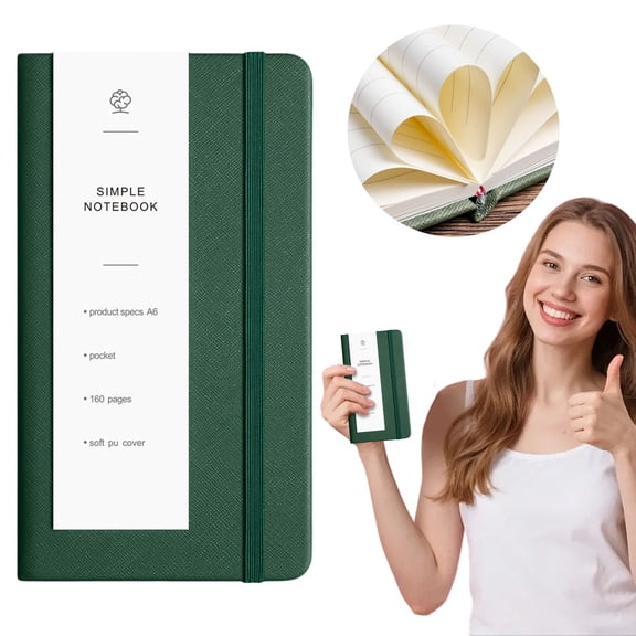 A6 PU Leather Notebook Cross Texture 80 Sheets Lined Journal with Strap Dark Green Pocket Notebook 1 Notebook