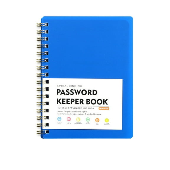 A6 Password Coil Notebook with Password Keeper Book, Customized Alphabet Label Index Notebook, Business Meeting Spiral Notepad, Blue
