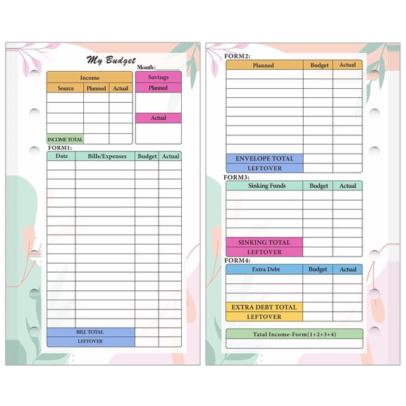 A6 Planner Budget Insert Sheets,6 Hole Expense organizer Monthly Weekly Pages,for Inserting Monthly and Weekly Budget Planning Into A6 Planners,Hecnuo