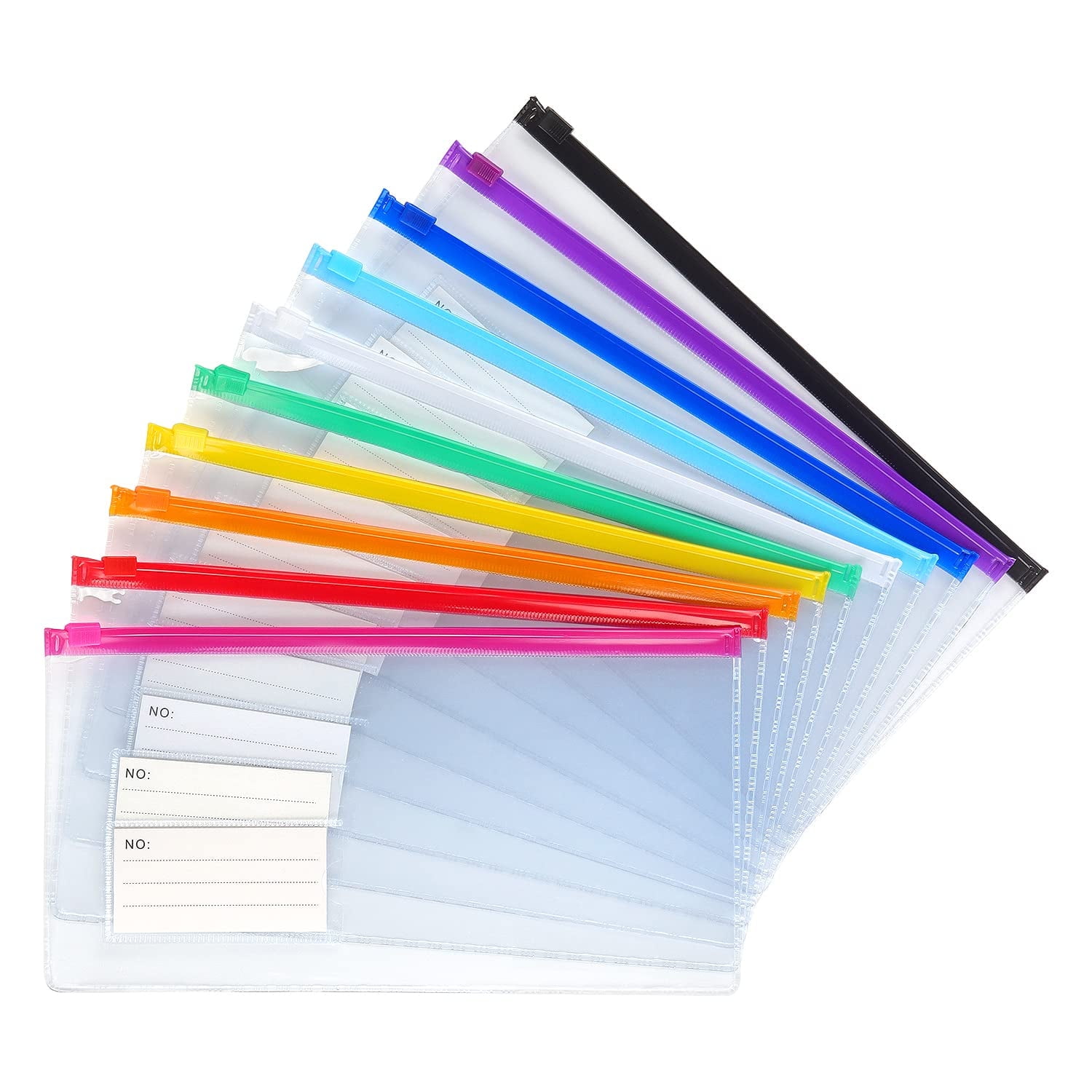 PATIKIL 15 Pcs A4 Clear Plastic Envelopes Folders - Waterproof Document File Bags With Label Pockets (Green)