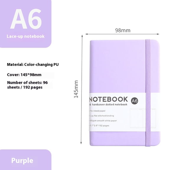 A6 Purple Classic Notebook, Hard Cover, Pocket Ruled/Lined, 192 Pages College Ruled Notebooks for Note Taking, Diary Notepad, use in Office/Travel/Study