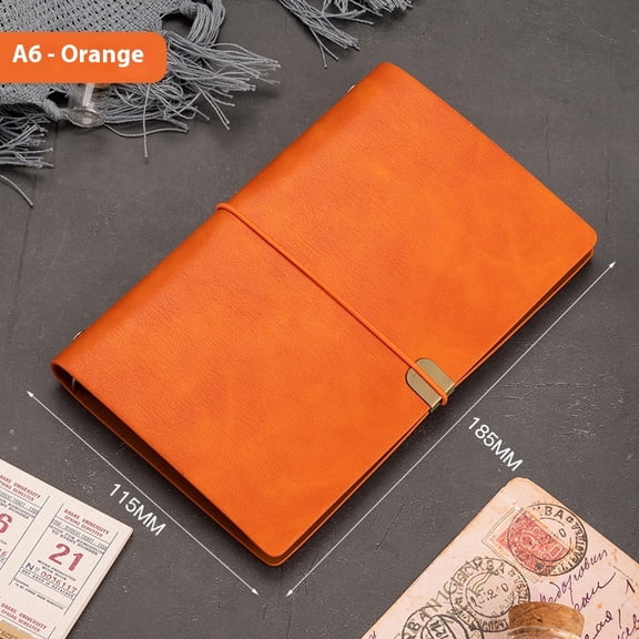 A6 Refillable Notebook, 192 Lined Pages - Classic Gift for Writers & Professionals-orange-PU Vegan Leather Cover