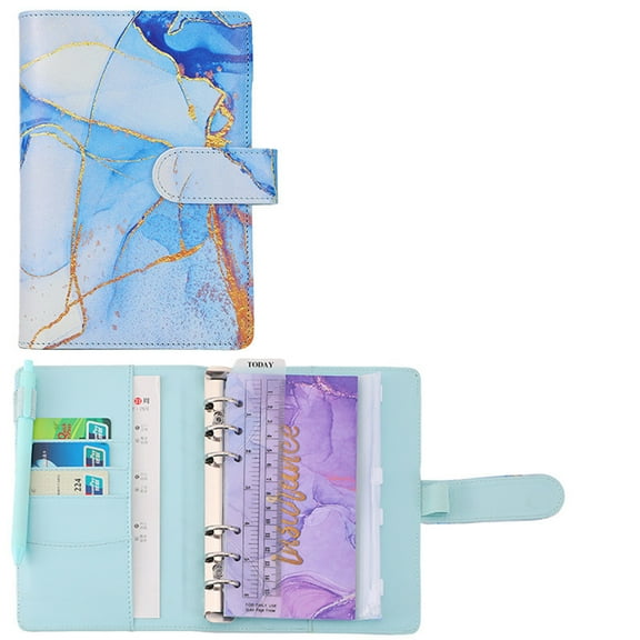 A6 Refillable Notebook (Planner Cover, Budget Journal), Blue, A6 Pu Leather Notebook, 6-Ring, With Card Slots, For Planning & Journaling, Meiiso