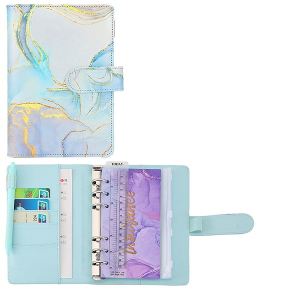 A6 Refillable Notebook (Planner Cover, Budget Journal), Light Blue, A6 Pu Leather Notebook, 6-Ring, With Card Slots, For Planning & Journaling, Meiiso