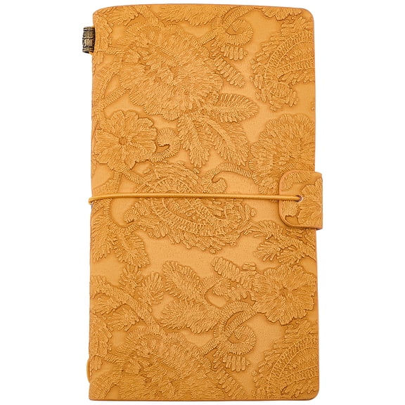 A6 Retro Embossed Imitation Leather Journal Notebook with 3 Style Paper Inside Page Pamphlet Rectangle Orange 182x106mm about 96 sheets/book