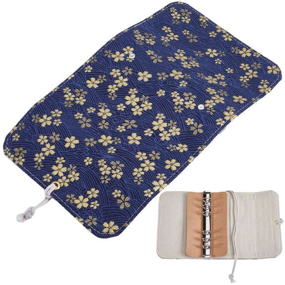 A6 Sakura Pattern Cloth 6 Ring Binder Cover Loose Leaf Notebook Cover Prussian Blue 185x120x29mm