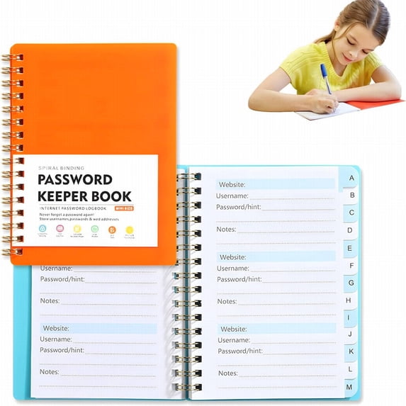 A6 Spiral Binding Password Keeper Books with A-Z Tabs, Password Keeper Notebook Coil Book Journal Notebook – Portable for Home, Office & Travel