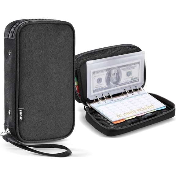 A6 Zipper Binder, 6 Ring Personal Planner Journal Budt Binder Cover Case, Refillable Notebook Shell for Cash Envelope Loose Leaf Filler Paper Orizer Portable School Office Supplies,