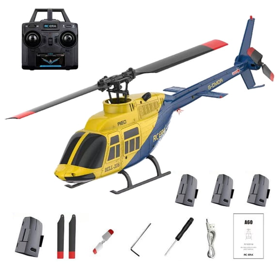 A60 1:42 6CH RC Helicopter Ready to Fly, 6G Mode Flybarless Single-Rotor with Barometric Altitude Hold & 2 Servos, 2.4GHz, One-Key Takeoff/Landing, Dual Rates (4 Battery)