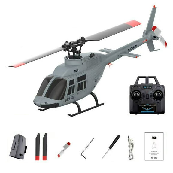 A60 1/42 Scale Bell 206 RC Helicopter, 2.4GHz 4CH Flybarless Single Rotor Mini Aircraft Model with Optical Flow Altitude Hold, 6-Axis Gyro, Gift for Adults, RTF