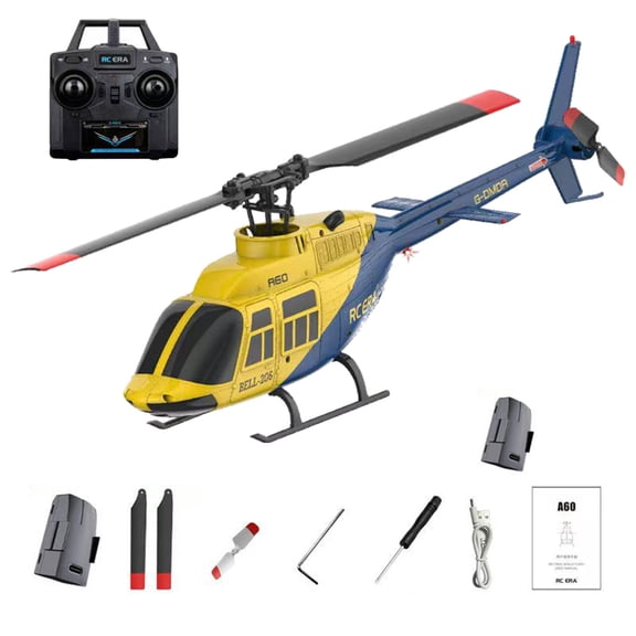 A60 Bell 1/42 Scale RC Helicopter with One-Key Takeoff/Landing, 2.4G 6CH 6G Gyro System RC Helicopter with Altitude Hold & Optical Flow for Beginners & Aviation Enthusiasts - RTF
