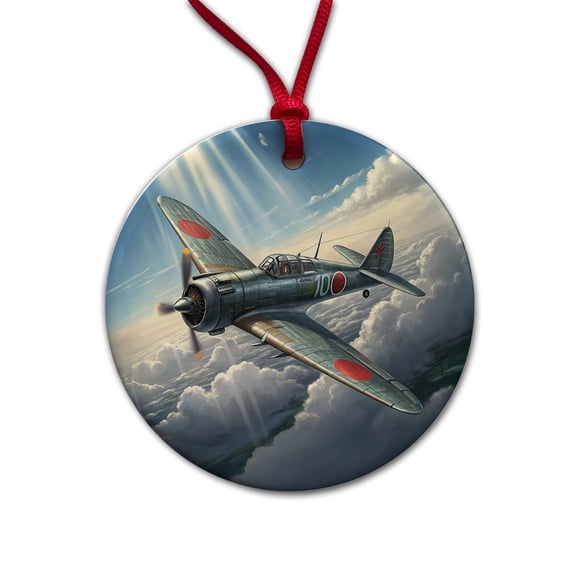 A6M Zero WWII Japanese Navy Fighter Plane Christmas Tree Holiday Round Ceramic Ornament