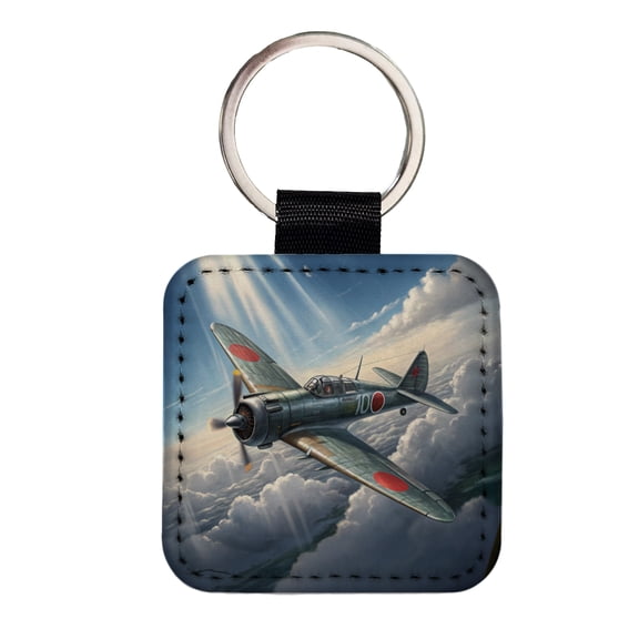 A6M Zero WWII Japanese Navy Fighter Plane Faux Leather Square Keychain