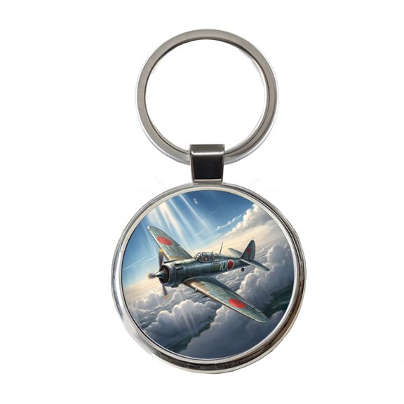 A6M Zero WWII Japanese Navy Fighter Plane Metal Round Keychain
